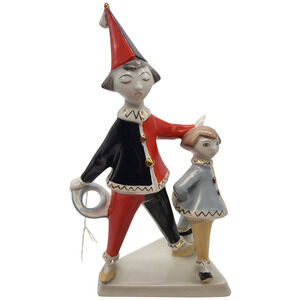 Vintage Hollohaza Hungary Clown Pierrot Figurine 1831 Hand Painted Porcelain